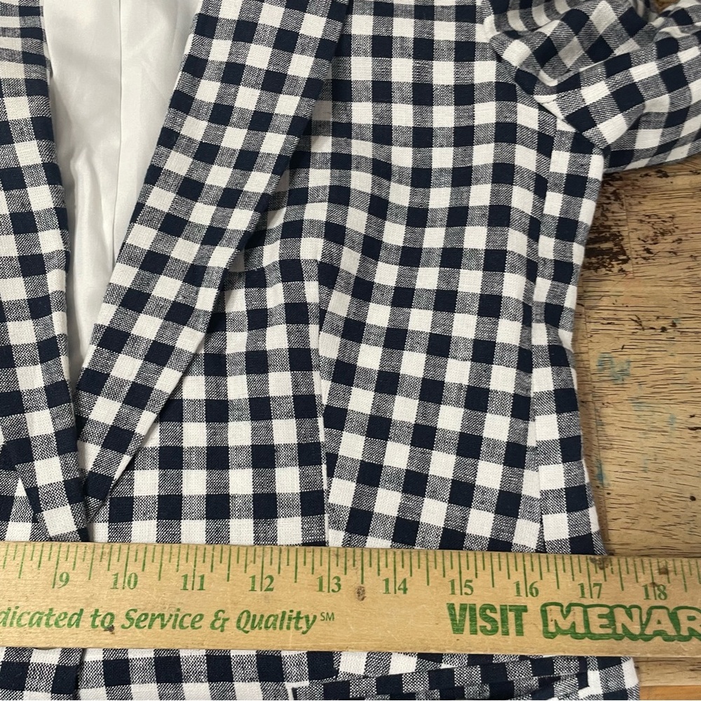 J. Crew Holland‎ Blazer Linen Blend Navy White Gingham Size 4 Lined Preppy - Picture 7 of 12
